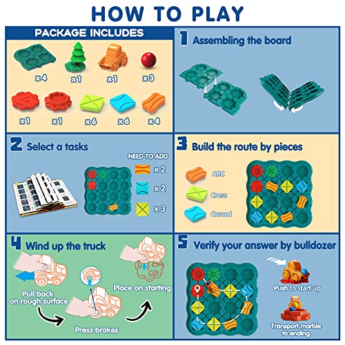 Kids Toys STEM Board Games - Smart Logical Road Builder Brain Teasers Puzzles for 3 to 4 5 6 7 Year Old Boys Girls, Educational Montessori Birthday - WoodArtSupply