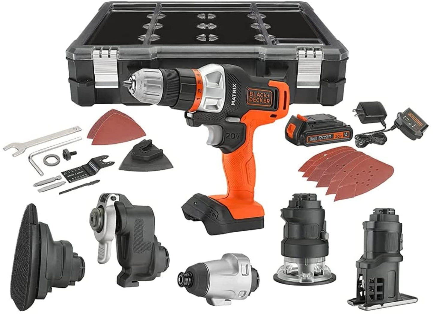 BLACK+DECKER 20V MAX MATRIX Drill, Power Tool Combo Kit, 6-Tool Set, Cordless Tool Set (BDCDMT1206KITC) - WoodArtSupply