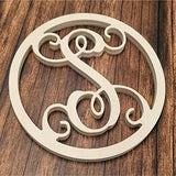 Precision Cut Unfinished Wood Vines Circle Monogram Letter Back40Life