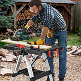 Goplus Portable Workbench, Folding Work Table & Sawhorse with Adjustable Height, 440LBS/1000LBS Capacity, Clamps, 2 x 4 Support Arms, Tool Tray, Goplus