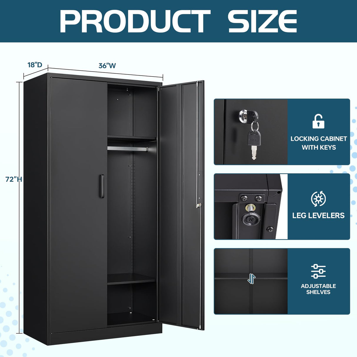 MIIIKO Steel Wardrobe Cabinet for Clothes, 72" Garments Closet Cabinet for Home Office and Bedroom with Shelves and Hanging Rod MIIIKO