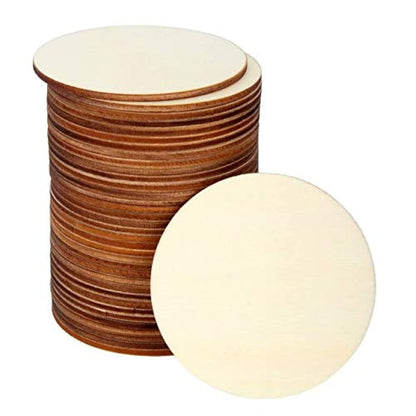 Blisstime 36 PCS 3 Inch Unfinished Wood Circles Round Slices with Sanding Sponge Wood Drink Coasters for Painting, Writing, DIY Supplies, Engraving