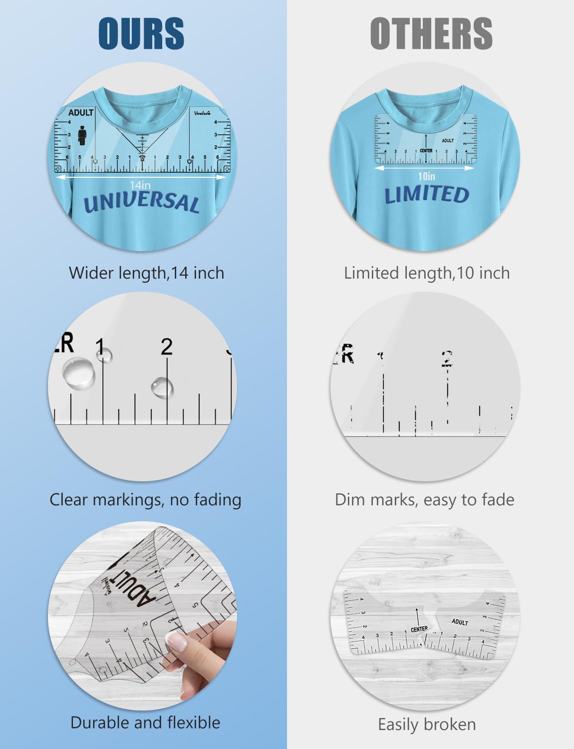 Tshirt Ruler Guide for Vinyl Alignment, T Shirt Rulers to Center Designs Pocket Logo, Tee Measurement Template, Craft Sewing Supplies Accessories - WoodArtSupply