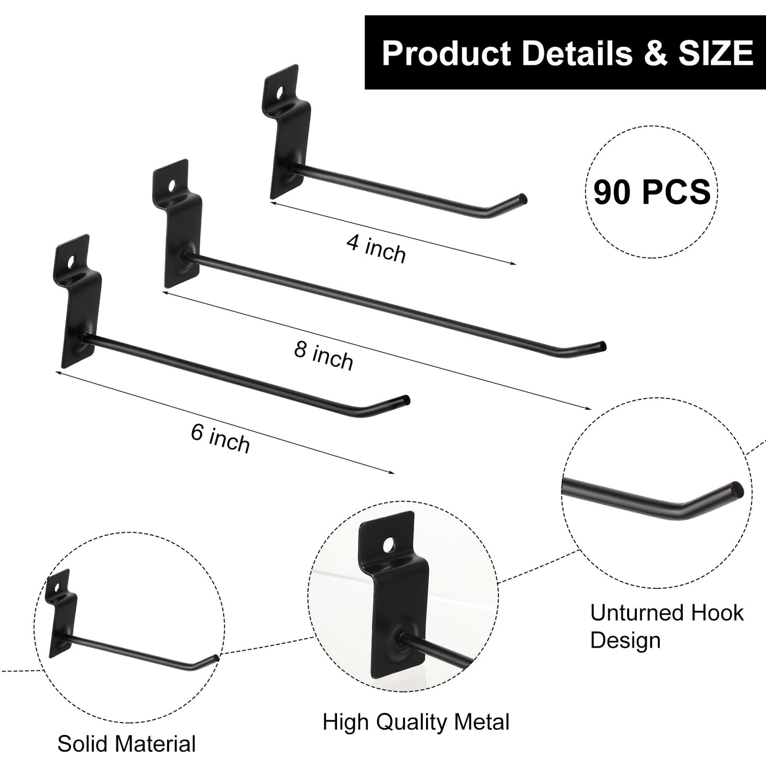 Yaocom 94 Pcs Slatwall Accessory 4 Metal Slatwall Baskets 90 Slatwall Hooks 4'' 6'' 8'' Slat Wall Hooks Hanging Storage Baskets for Shops Rooms Yaocom