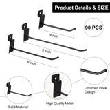 Yaocom 94 Pcs Slatwall Accessory 4 Metal Slatwall Baskets 90 Slatwall Hooks 4'' 6'' 8'' Slat Wall Hooks Hanging Storage Baskets for Shops Rooms Yaocom