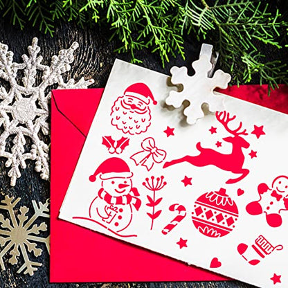 BENECREAT Christmas Theme Metal Stencil, Santa Claus/Snowman/Deer Stainless Steel Stencils Templates for Wood Burning, Pyrography and Engraving, - WoodArtSupply