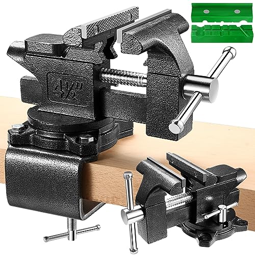 Bench Vise, 4-1/2" Table Vise For Workbench,2-in-1 Multi-Purpose Heavy Duty Bench Vice With Multifunctional Soft Jaws, 270° Swivel Base Home Vise for - WoodArtSupply