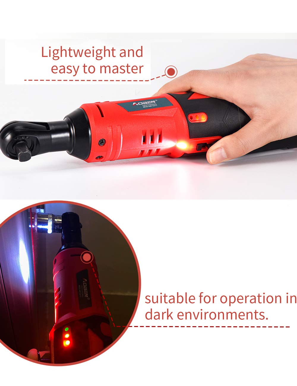 AOBEN Cordless Electric Ratchet Wrench Set, 3/8" 12V Power Ratchet Tool Kit With 2 Packs 2000mAh Lithium-Ion Battery And Charger AOBEN