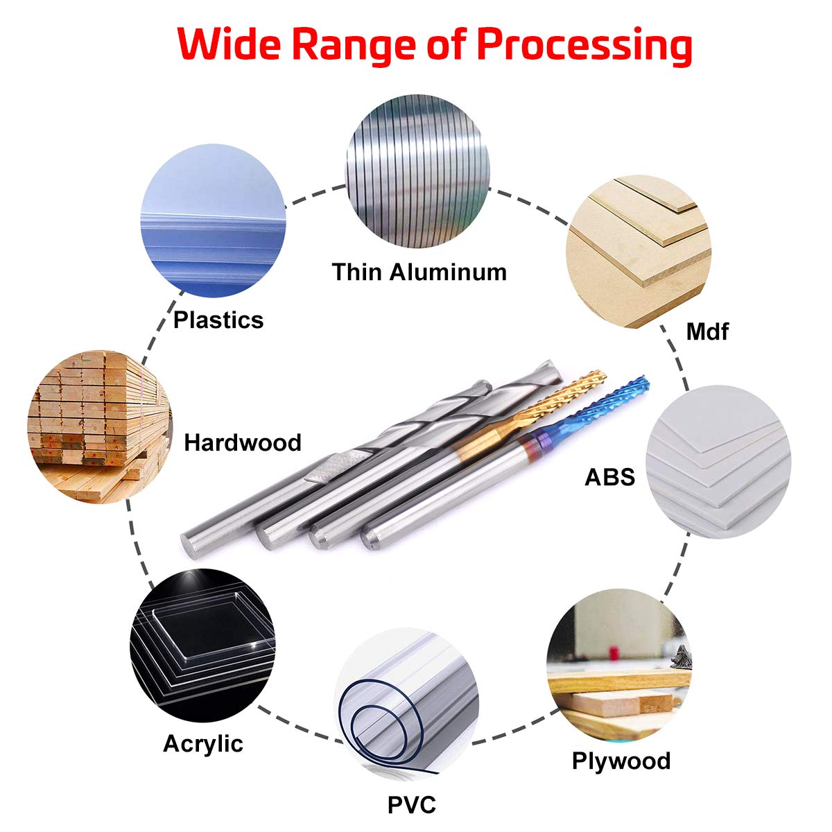 40Pcs End Mills CNC Router Bits Set 1/8" Shank, Mcwdoit CNC Machine Cutting Milling Tool Engraving Cutter Including Flat Nose/Ball Nose End Mill, mcwdoit