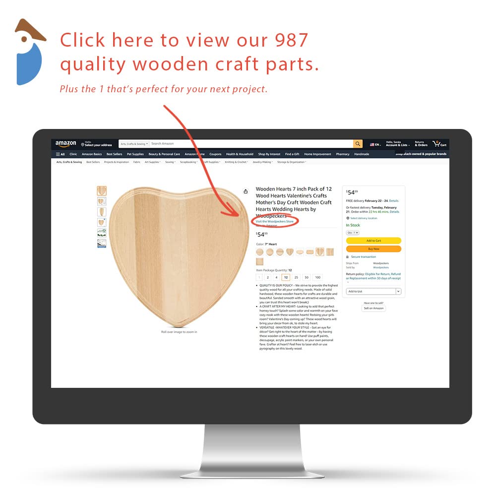 Wooden Hearts 7 inch Pack of 2 Wood Hearts Valentine's Crafts Mother's Day Craft Wooden Craft Hearts Wedding Hearts by Woodpeckers Woodpeckers