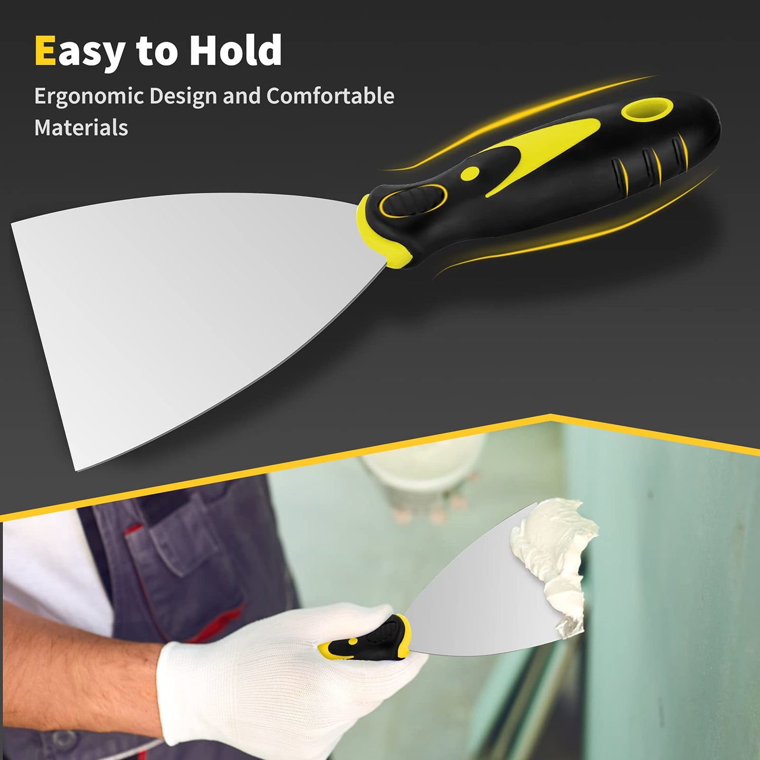 Putty Knife, 4Pcs Spackle Knife Set (2, 3, 4, 5 in), Stainless Steel Paint Scraper, Taping Knife Tool for Repairing Drywall, Removing Wallpaper, Beyotool