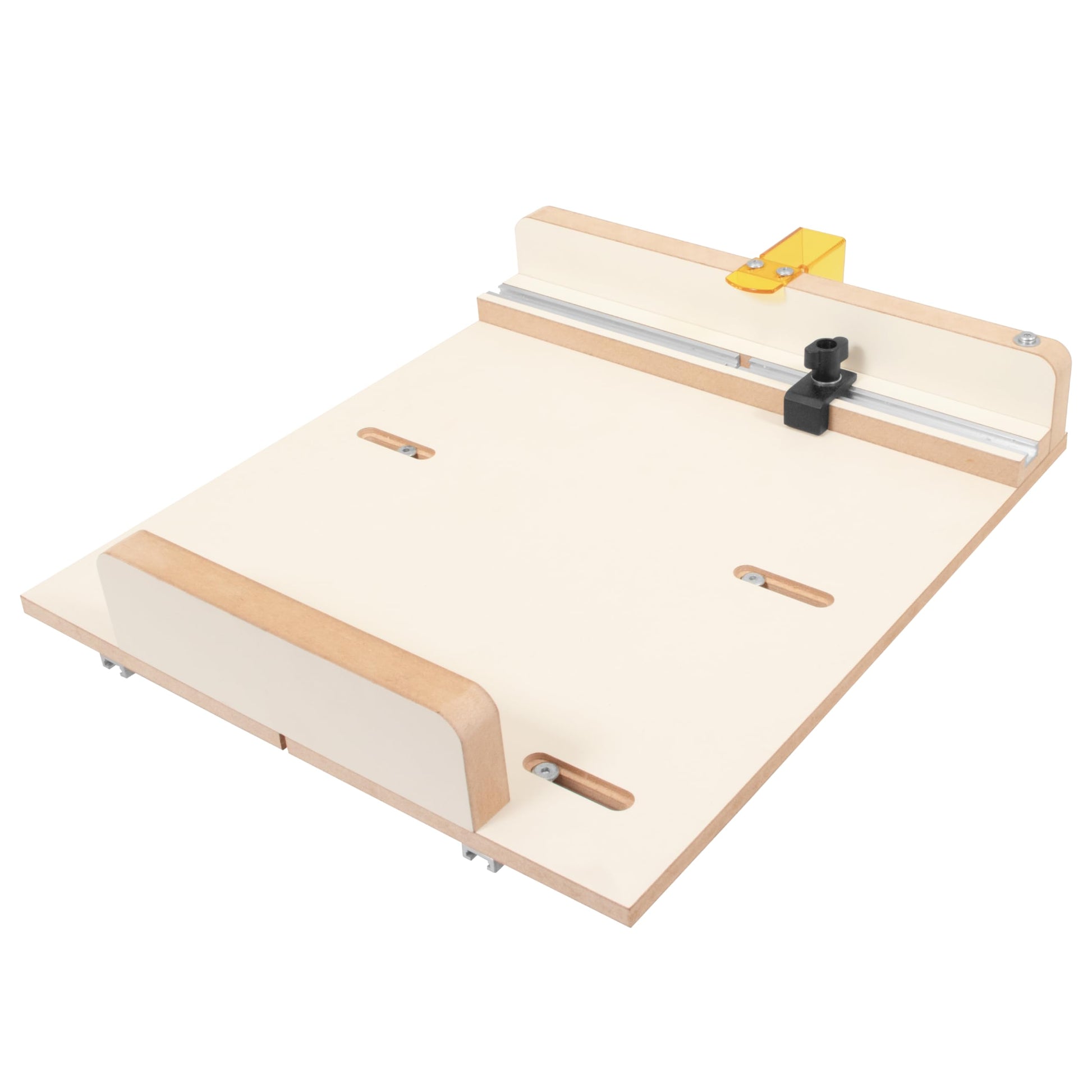 Fulton MDF Table Saw Complete Crosscut Sled Kit with 2 Aluminum Runner Track Bars • 1 Adjustable Stop • Transparent Guard along with Full Color - WoodArtSupply