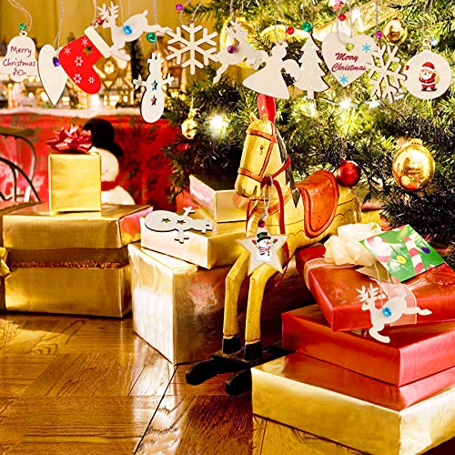 50 Pieces Christmas Wooden Ornaments Blanks Pendants Unfinished Wood Slices Hanging for Festivals DIY Crafts Decoration, 10 Styles DECYOOL