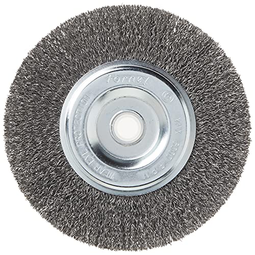 Forney 72745 Wire Bench Wheel Brush, Coarse Crimped with 1/2-Inch and 5/8-Inch Arbor, 6-Inch-by-.012-Inch Forney
