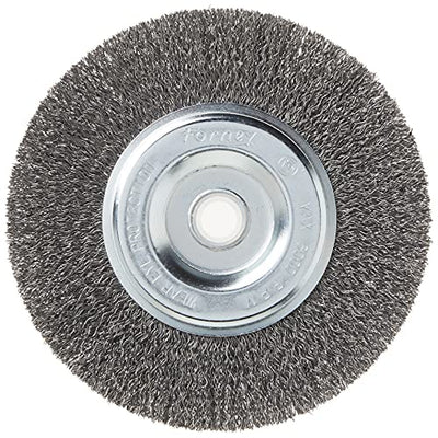 Forney 72745 Wire Bench Wheel Brush, Coarse Crimped with 1/2-Inch and 5/8-Inch Arbor, 6-Inch-by-.012-Inch