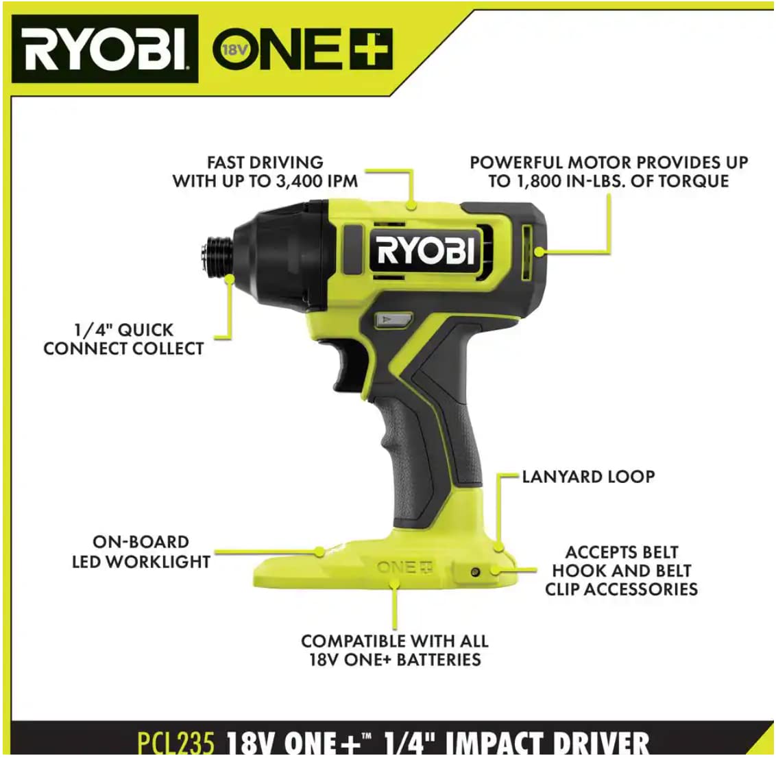 RYOBI ONE+ PCL1600K2 18V Cordless 6-Tool Combo Kit with 1.5 Ah Battery, 4.0 Ah Battery, and Charger RYOBI