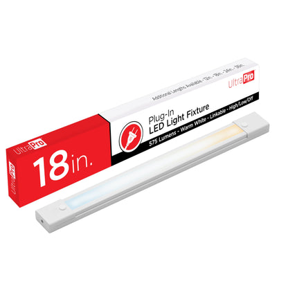 UltraPro 18 inch Plug-in Linkable Under Cabinet Lights, High/Low/Off, Warm White Light (2700K), LED Under Cabinet Lighting, Under Counter Lights for - WoodArtSupply