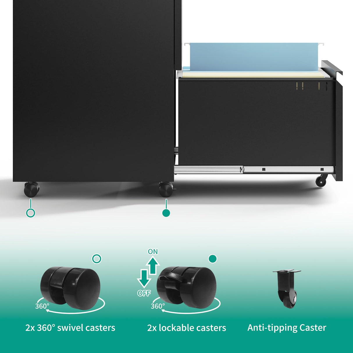 VIYET 2 Drawer Mobile File Cabinet with Lock,Under Desk Metal Filing Cabinet for Home Office,Steel Small Rolling File Cabinet with 2 Keys for VIYET