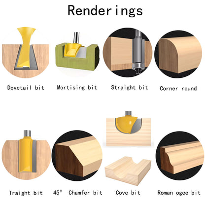 CHCYWJGJ Router Bits Set of 15 Pieces 1/4 Inch Woodwork Tools for Beginner Router Bit Kit for DIY,High Grade Yellow - WoodArtSupply