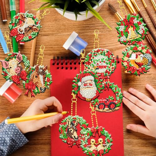 12 Pcs Christmas Diamond Painting Keychains Kit Double Sided DIY Cute Christmas Farm Animals Diamond Painting Keychains for Beginners Adults Art Demonwer