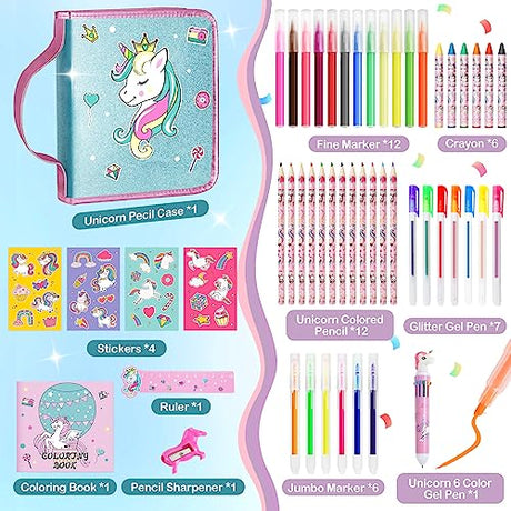 ABERLLS Unicorn Markers Set for Girls Age 5 6 7 8 9 10 Years Old, Unicorns Gifts for Kids Girls Birthday, Art Coloring Marker Kit with Unicorn Pencil ABERLLS