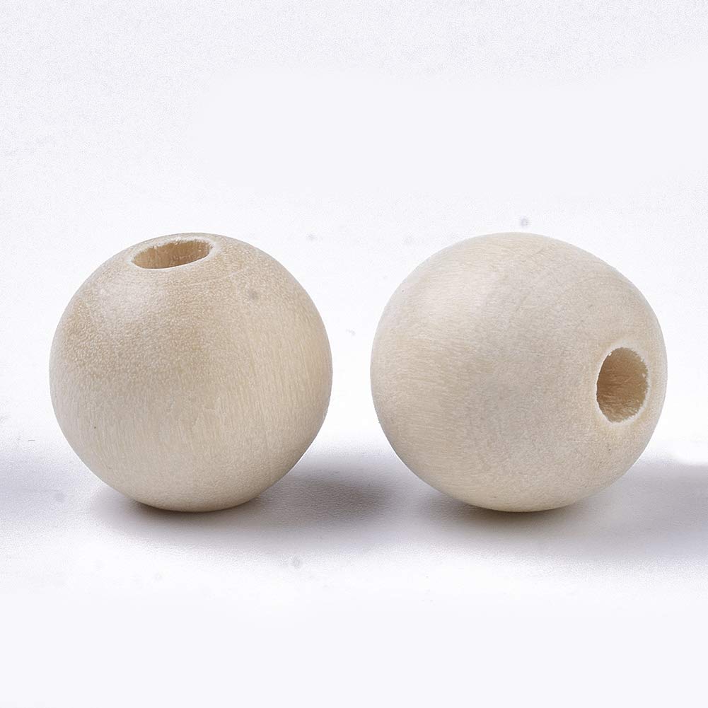 Pandahall 100pcs Natural Round Euro Wood Beads 14mm Unfinished Wooden Loose Spacer Beads for Jewelry Making DIY Crafts Supplies Hole 2.5mm PH PandaHall