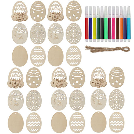 72 Pcs Wooden Egg Cutouts Blank Wooden Easter Ornaments Hanging Wood Pieces Unfinished Wood for Crafting Painting DIY Projects BFLCTTBD