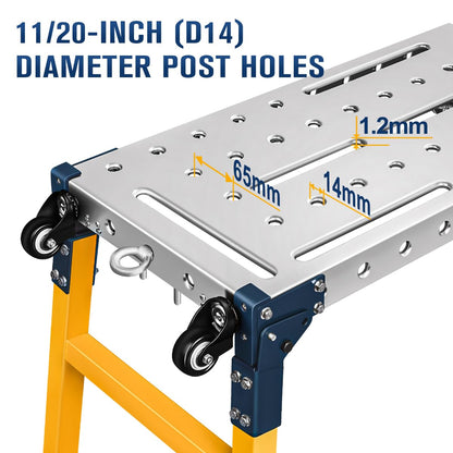 FUNTECK Versatile Portable Steel Work Platform and Welding Table with Casters | 55 x 14-inch Galvanized Tabletop | 1100 lbs. Load Capacity | - WoodArtSupply