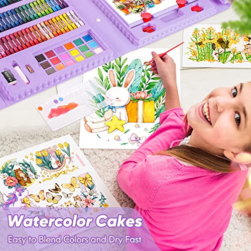 Soucolor Art Supplies, 283 Pieces Drawing Set Art Kits with Trifold Easel, 2 Drawing Pads, 1 Coloring Book, Crayons, Pastels, Arts and Crafts Gifts - WoodArtSupply