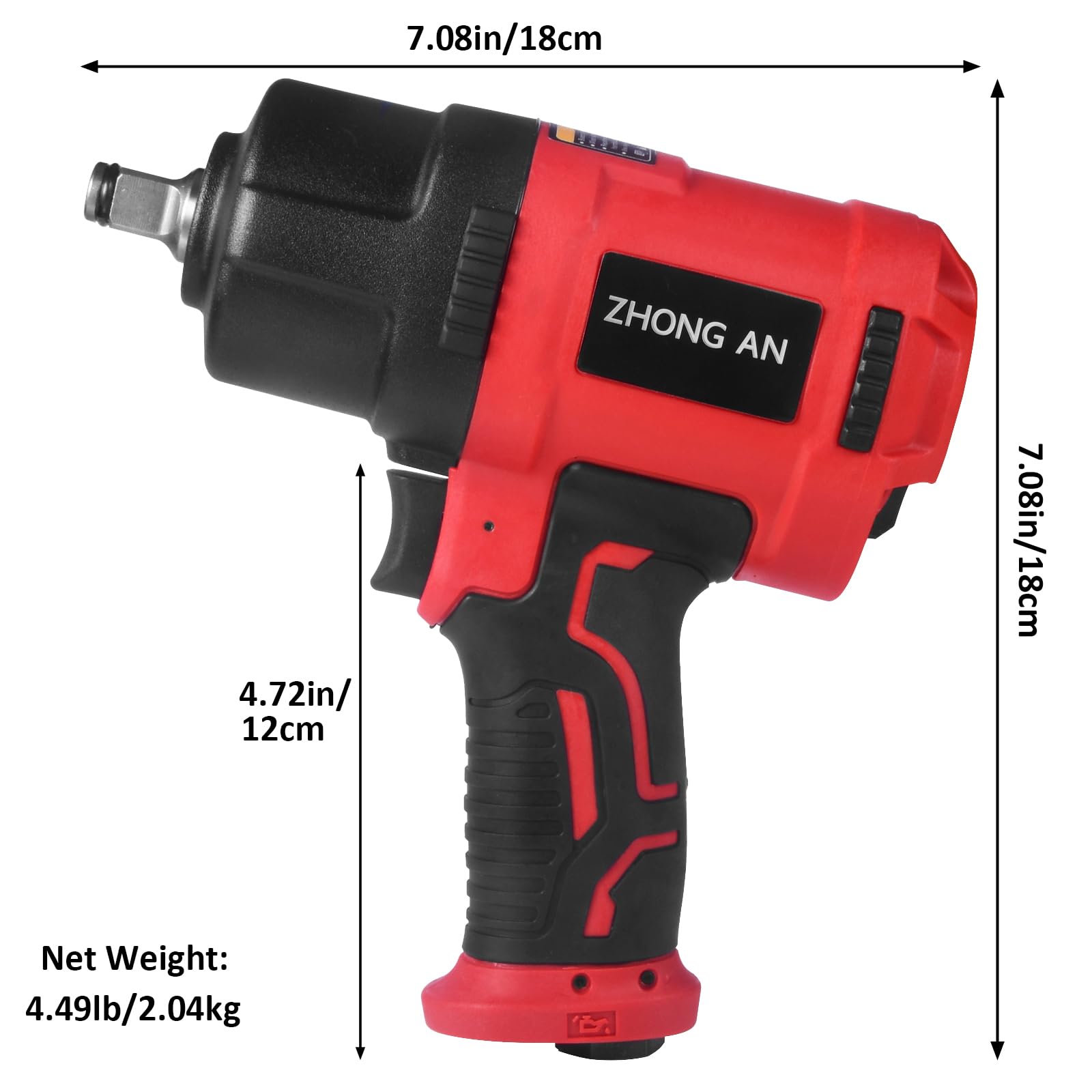 ZHONG AN Air Impact Wrench 1/2 Inch Square Drive, Twin Hammer Heavy Duty 1149 ft.lb Max Loosening Torque, Pneumatic Impact Wrench for Automotive - WoodArtSupply