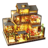 Spilay DIY Dollhouse Miniature with Wooden Furniture,DIY Dollhouse Kit Big Japanese Courtyard Model with LED & Music Box,1:24 Scale Creative Room Spilay