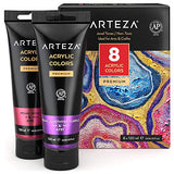 Arteza Metallic Acrylic Paint, Set of 8 Jewel Tones Colors in 4.06oz Tubes, Rich Pigments, Non Fading, Paints for Artists and Hobby Painters ARTEZA