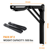 Wallmaster 24inch Folding Shelf Brackets Garage Heavy Duty Steel Max Load 500lb Floating Wall Mounted Collapsible Shelf Bracket Space Saving (Pack of Wallmaster