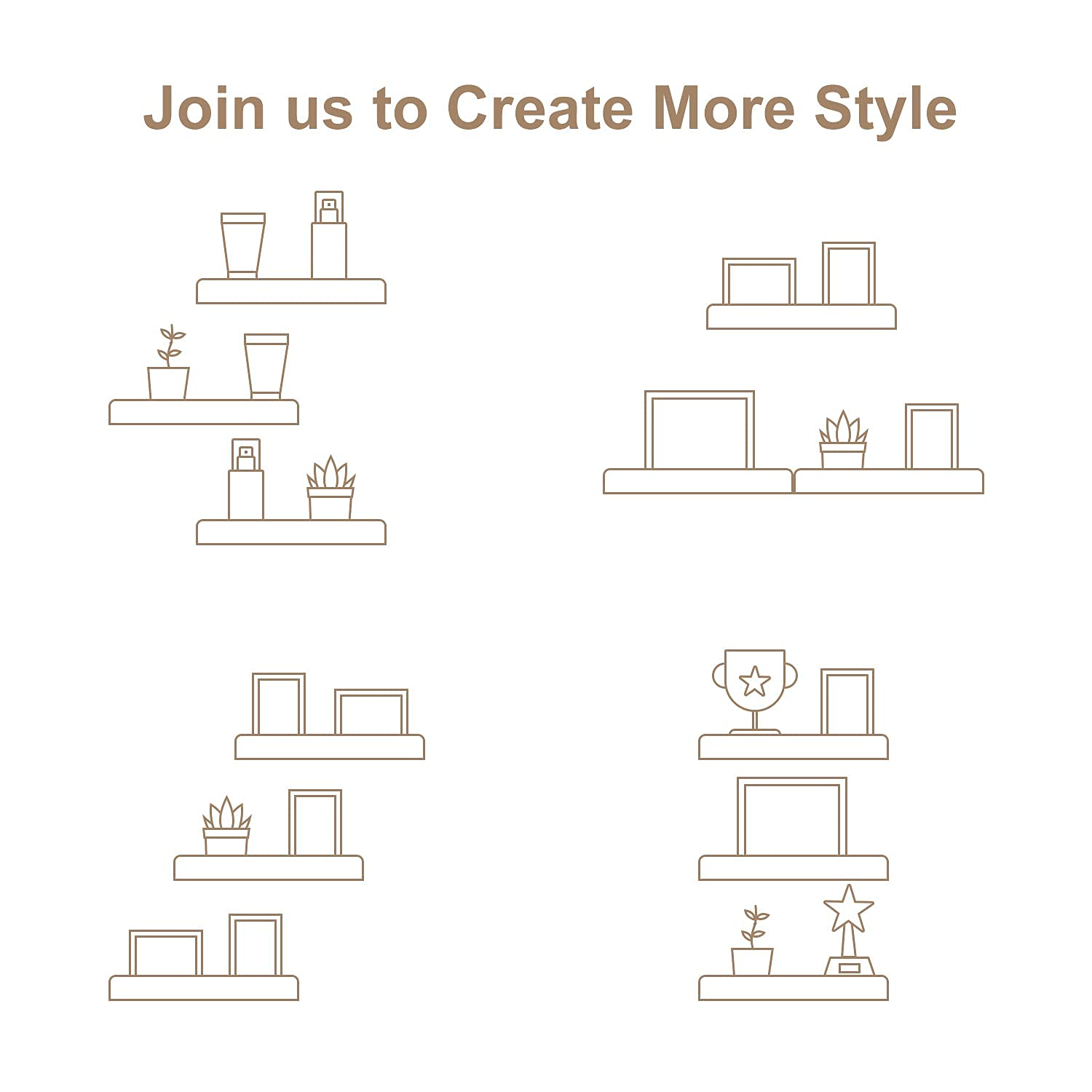 Emfogo Floating Shelves for Wall, 16.9 inch Wood Wall Shelves with Ledge, Floating Shelf Picture Ledge Set of 3 for Living Room Bedroom Kitchen Emfogo