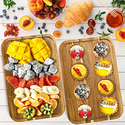 YOUEON Set of 2 Acacia Wood Serving Tray with Raised Lip, 14.2 x 9.5 Inch Rectangular Serving Tray, Appetizer Cheese Plate, Sandwich Dessert Trays, Youeon