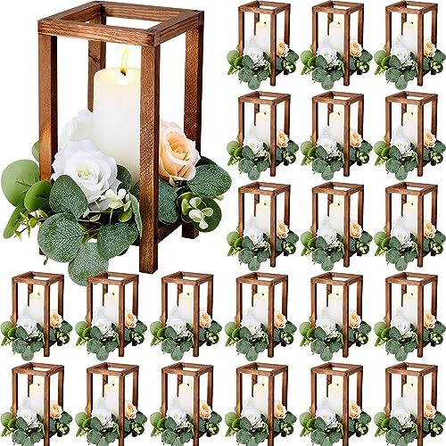 Soaoo 24 Pcs Wooden Candle Lantern Wedding Centerpiece for Table Rustic Wood Lantern Candle Holder Farmhouse Candle Lantern for Christmas Soaoo