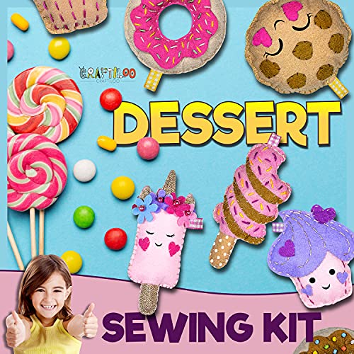 12 Pre-Cut Mini Treats Dessert Fun Kids Sewing Kit for Kids Ages 8-12 Children Beginners Sewing kit kid crafts Make Your Own Felt Pillow Plush Craft CRAFTILOO