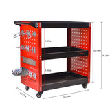 Youthua 3-Tier Rolling Tool Cart, Heavy Duty, 360 Degree Rotating Wheels, 14 Hooks, 300lbs Load Capacity, Red youthua