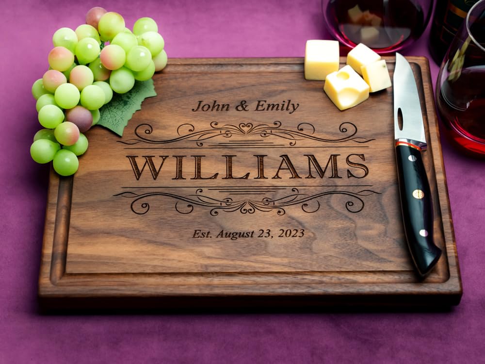 Straga Personalized Cutting Boards | Handmade Wood Engraved Charcuterie | Custom Wedding, Anniversary, Housewarming Gift for Newlyweds (Regal Swirl - WoodArtSupply