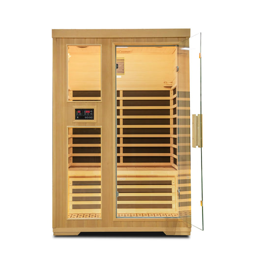 Zugoni 2 Person Far Infrared Indoor Sauna Room,1850w Carbon Canadian Hemlock Wooden Dry Sauna with Dual Control Panel and MP3 Controller, 8 Carbon