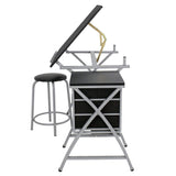 HomGarden Adjustable Drawing Desk Drafting Table Folding Art Craft Table Station w/Stool and 3 Storage Drawers HomGarden