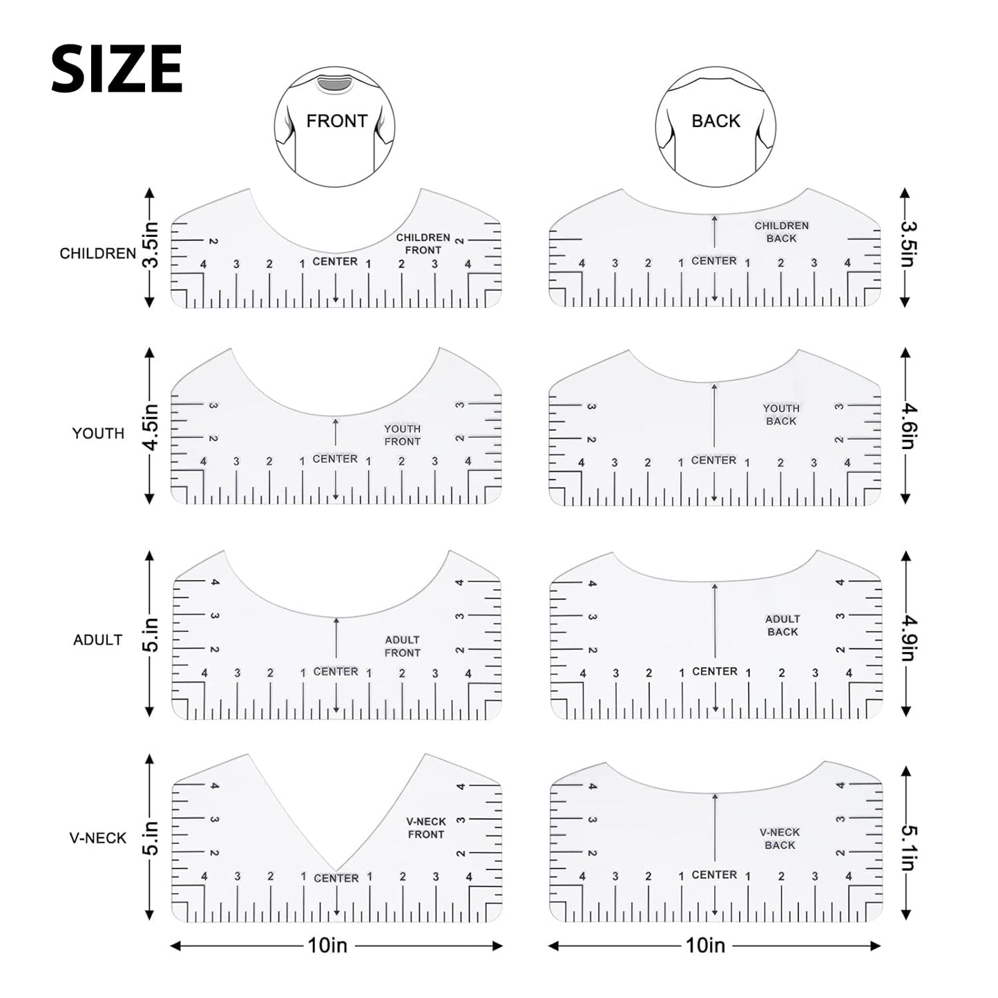 9pcs Tshirt Ruler Guide for Vinyl Alignment, T Shirt Rulers to Center Designs, PVC Measurement Template, Sewing Supplies Accessories Tools for Cricut