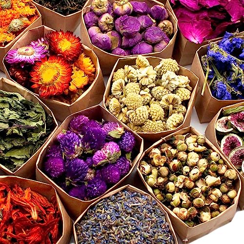 16 Bags Dried Flowers Herbs Kit for-Candle Soap Making,Perfect for Tea, Baking,Sachets & Fresh Fragrance,Lemon,Lavender,Pink RoseJasmine,Rose - WoodArtSupply