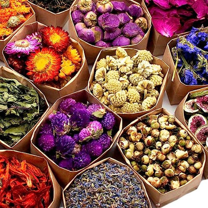 16 Bags Dried Flowers Herbs Kit for-Candle Soap Making,Perfect for Tea, Baking,Sachets & Fresh Fragrance,Lemon,Lavender,Pink RoseJasmine,Rose - WoodArtSupply