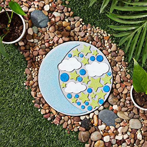 11-Piece 10-Inch Paint-Your-Own Moon and Stars Stepping Stone Kit with 1 Moon and Stars Stone, 8 Paint Pots with 10ml Acrylic Paint Each, and 2 Paint - WoodArtSupply