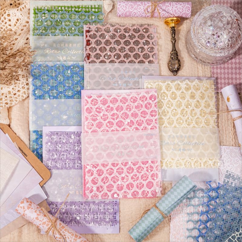 Diuhofart 90 Sheets Handmade Scrapbook Supplies Paper Mesh Kit, Morandi Textured Paper Sheet Mix Mesh Fabric Materials 7.1x5.2 Inches for Diuhofart