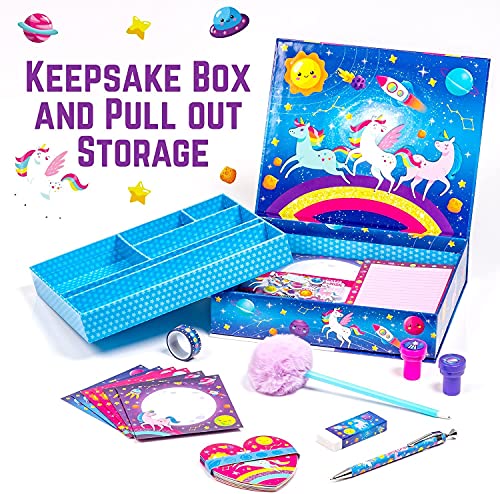 GirlZone Unicorn Cosmic Galaxy Writing Set for Girls, 45-Piece Letter Writing Kit for Creative Girls, Magical Unicorn Gift for 10 Year Old Girl GirlZone