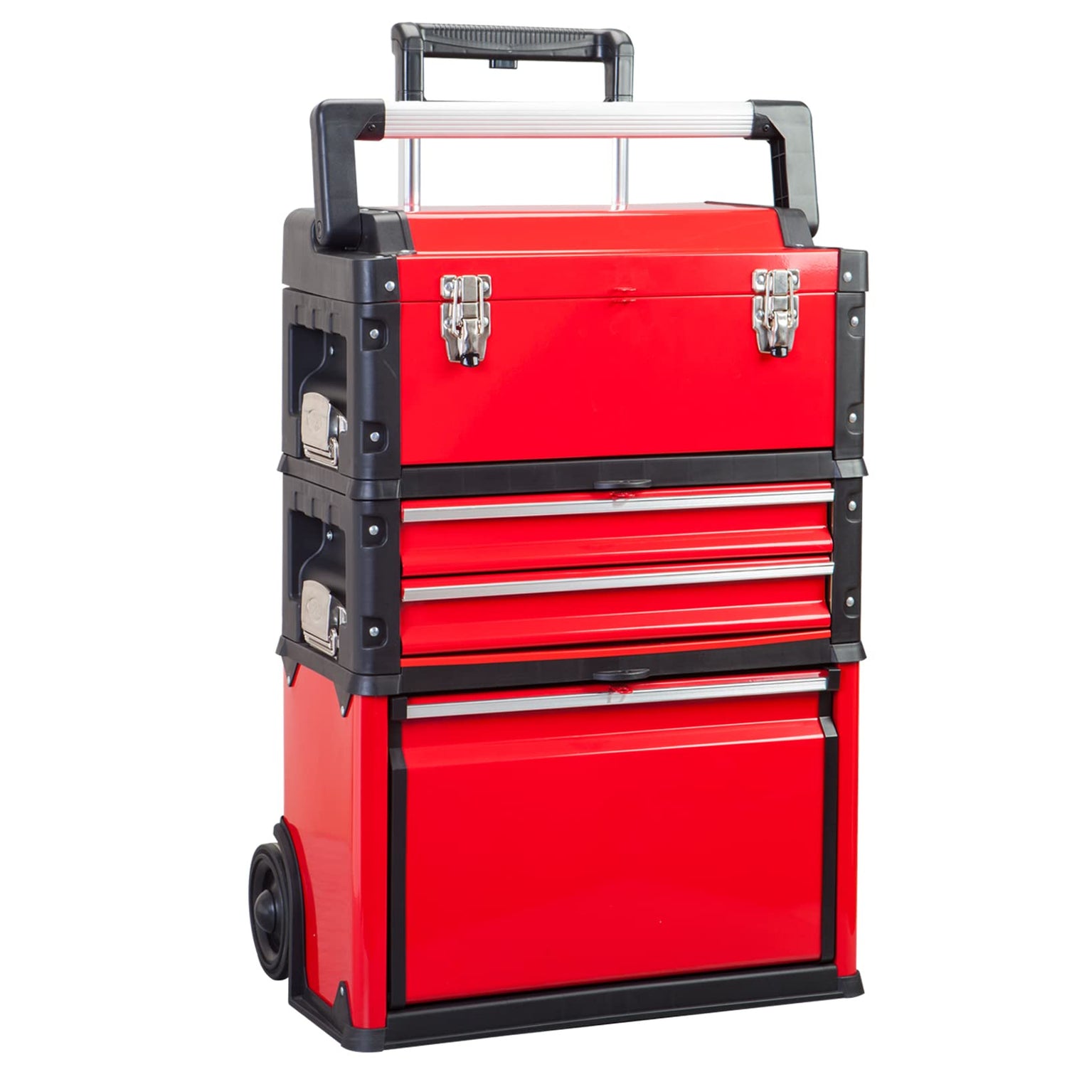 BIG RED TRJF-C305ABD Torin Garage Workshop Organizer: Portable Steel and Plastic Stackable Rolling Upright Trolley Tool Box with 3 Drawers, 20.5" L x BIG RED