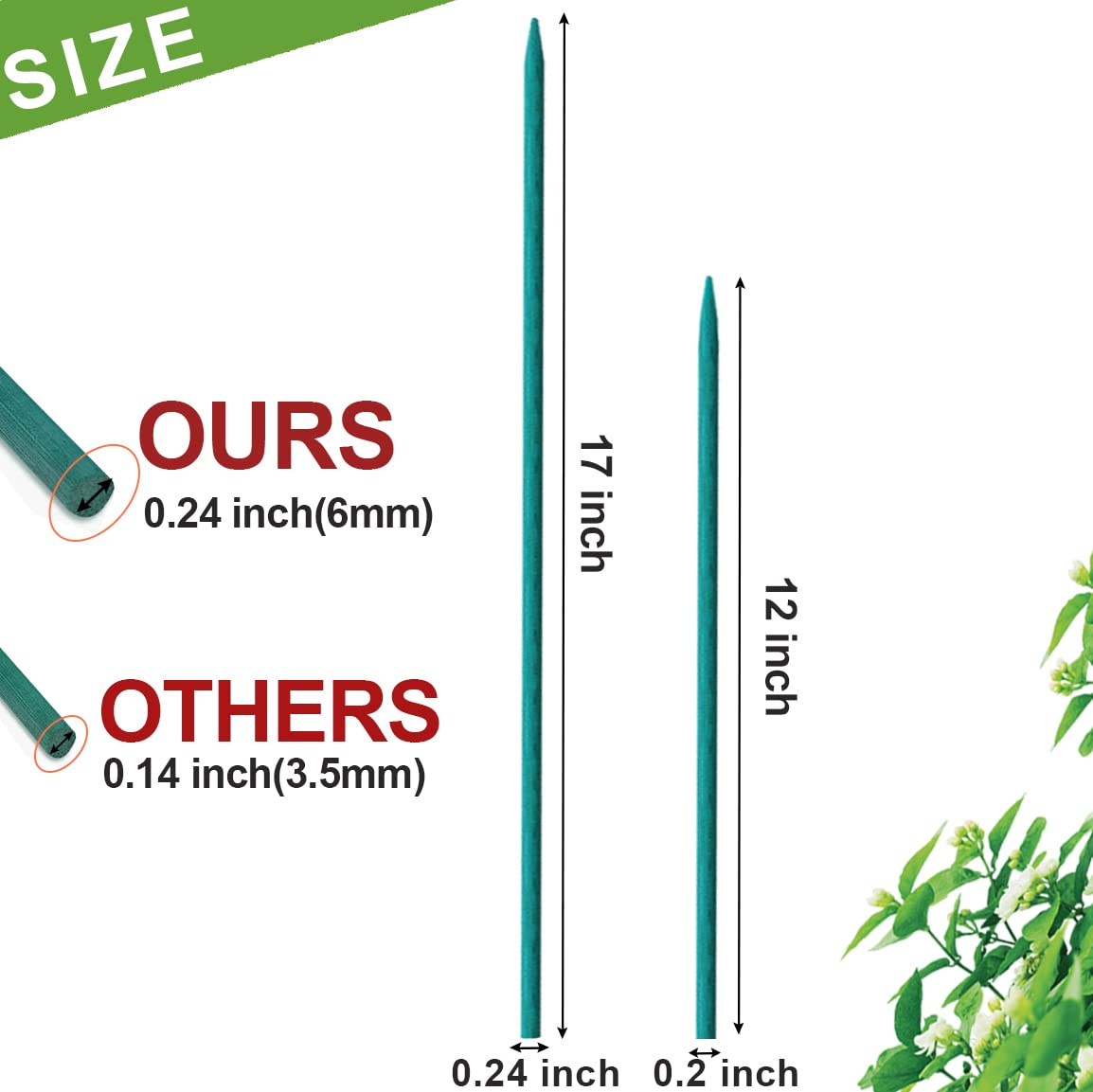 SupKing Plant Stakes,17&12 Inch Wood Plant Sticks 30 Pack Orchid Stake Sturdy Green Bamboo Plant Support Stake Gardening Floral Potted Plant Support SupKing