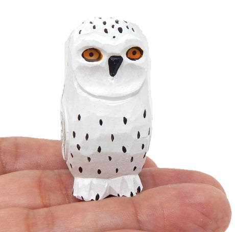 Selsela Snowy White Owl Wood Figurine Fake Decoy Miniature Great Spotted Bird Carved Small Animals Collectible Garden Statue Selsela